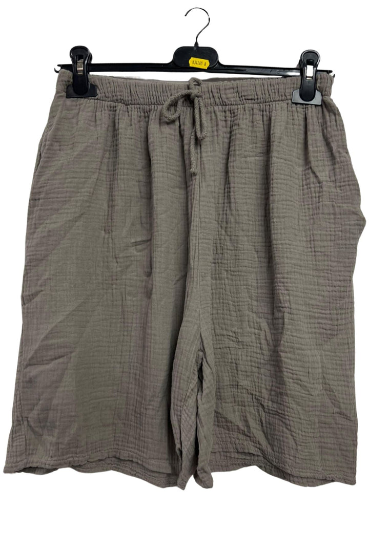 Plain Drawstring Waist Side Pockets Cotton Shorts