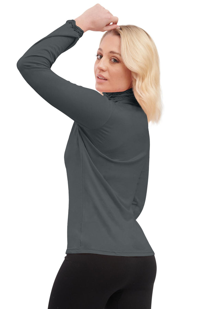 Special Price Plain Ruched Frill Roll Neck Tunic Viscose Top