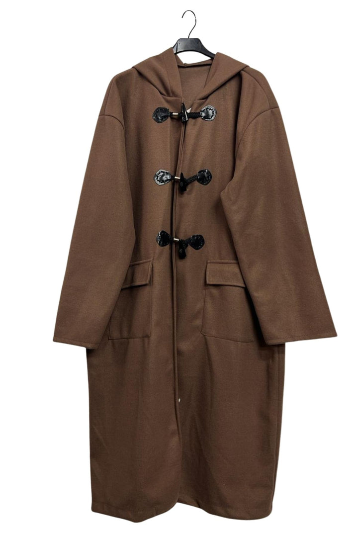 Plain Front Two Flap Pockets Longline Duffle Coat
