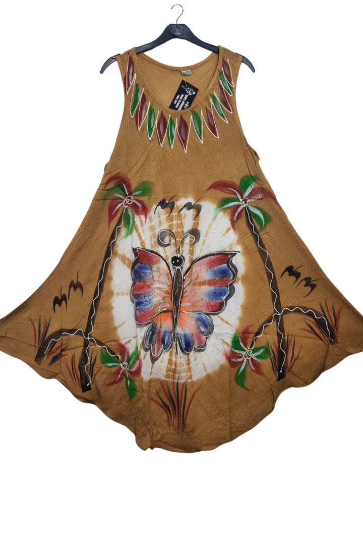 Butterfly Palm Trees Abstract Leaf Accents Motif Dress