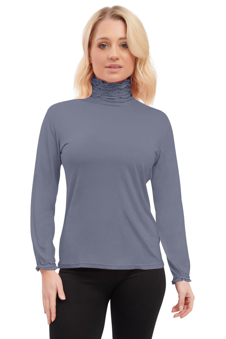 Special Price Plain Ruched Frill Roll Neck Tunic Viscose Top