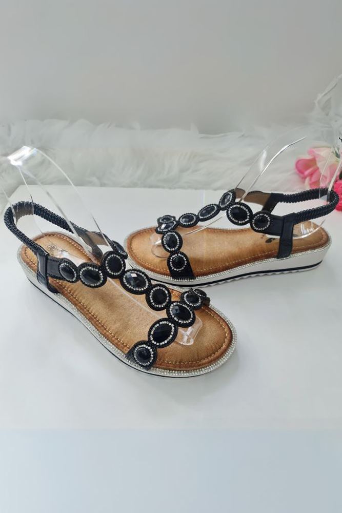 Diamante Beaded Elastic Strap Sandal