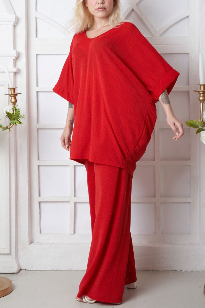 Plain Lurex Pattern Dipped Hem Top