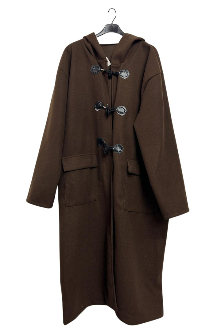 Plain Front Two Flap Pockets Longline Duffle Coat
