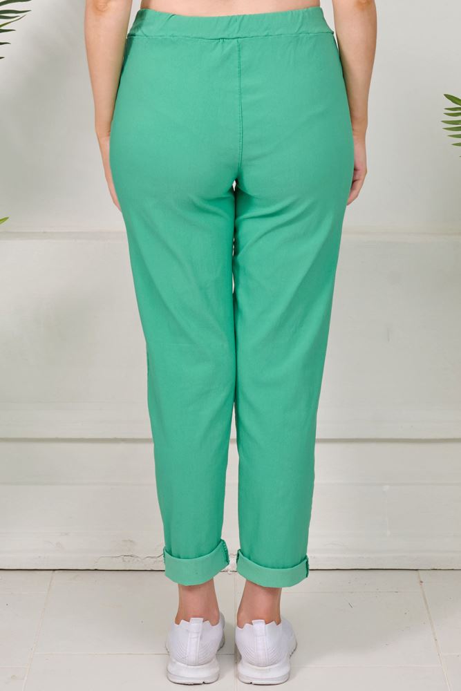 Sequin Star Motif Pockets Cotton Trousers