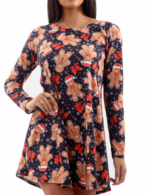 Snowman Print Xmas Swing Dress