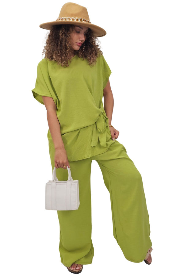 Plain Side Tie Detail Drawstring Waistband Co-Ord Set