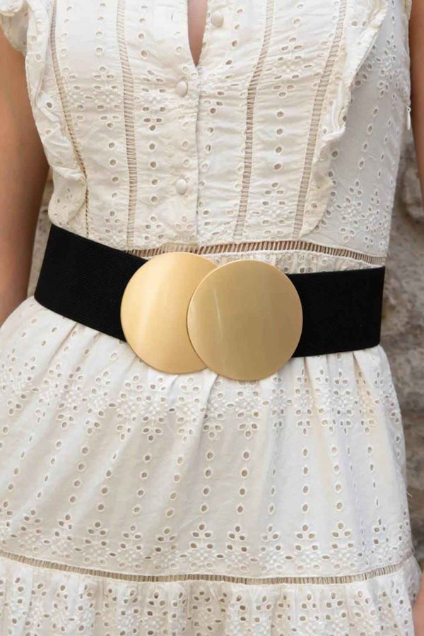 Double Round Buckle Elastic Waist Belt