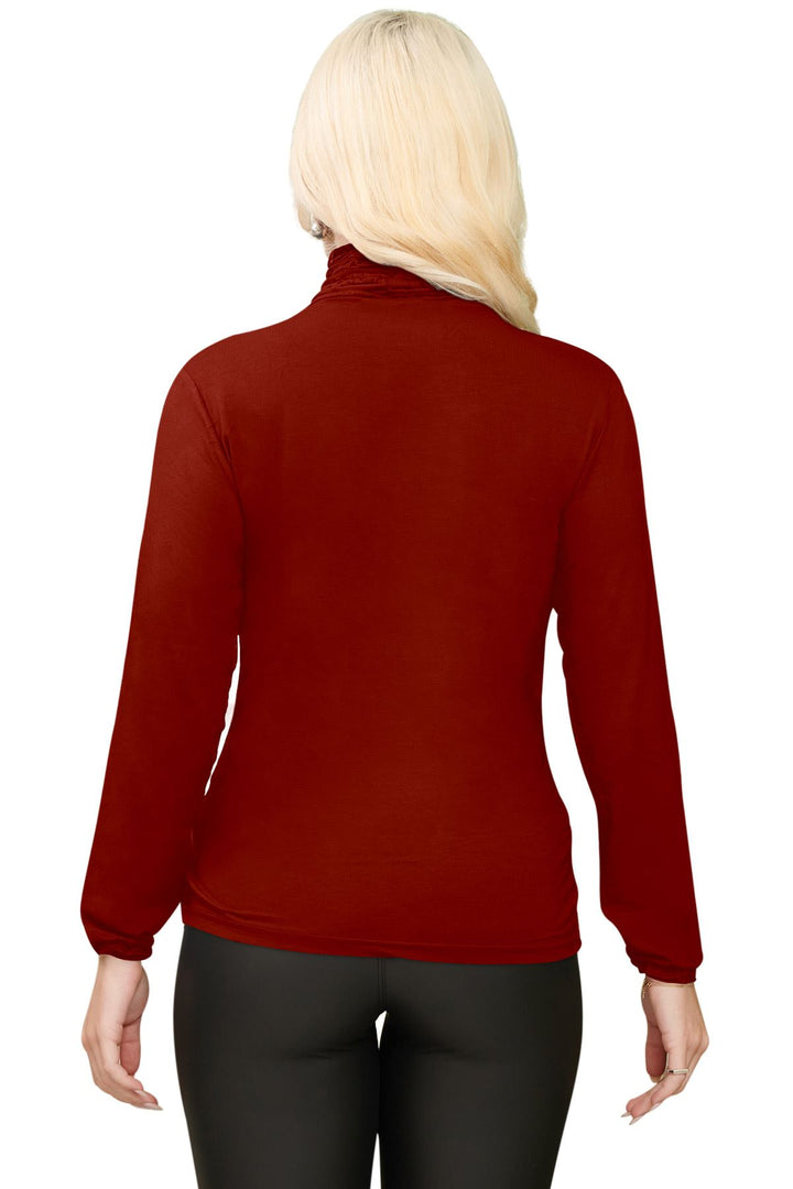 Special Price Plain Ruched Frill Roll Neck Tunic Viscose Top