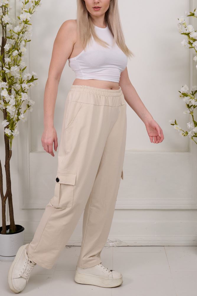 Plain Side Pockets Cotton Trousers
