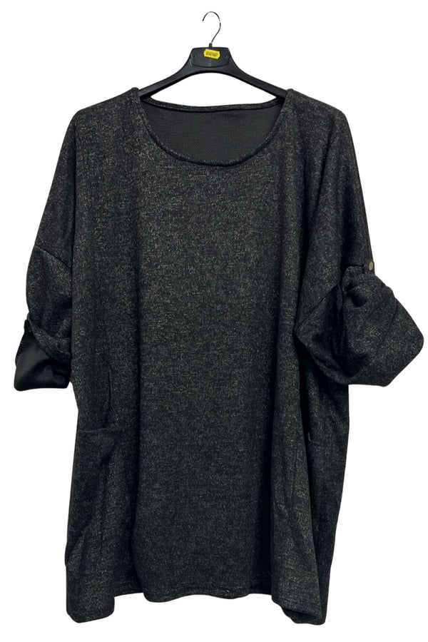 Subtle Heathered Textured Front Two Draped Pockets Top