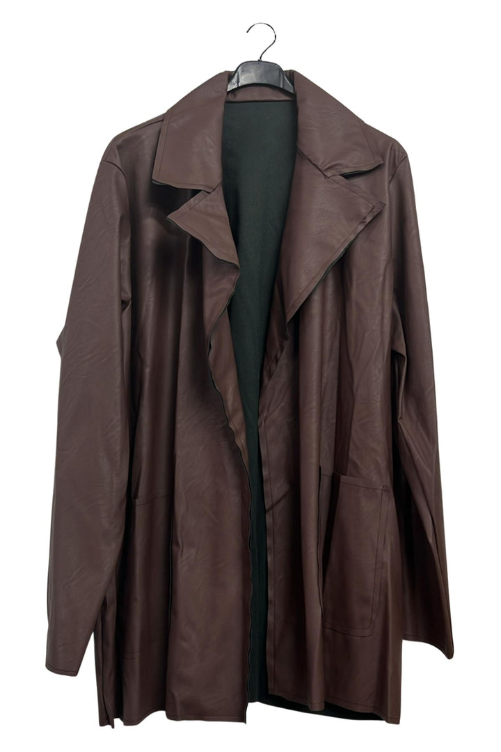 plain open front faux leather jacket
