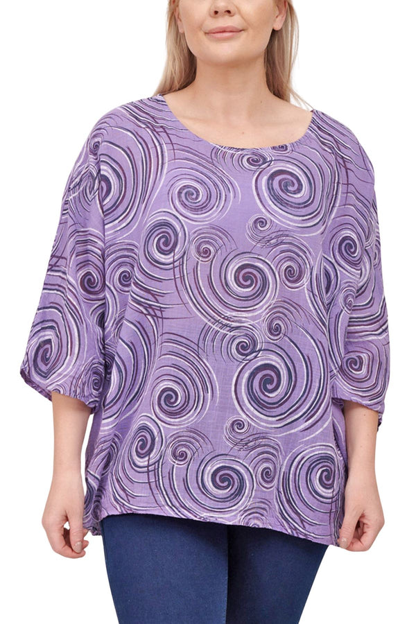 Swirl Print Necklace Cotton Top