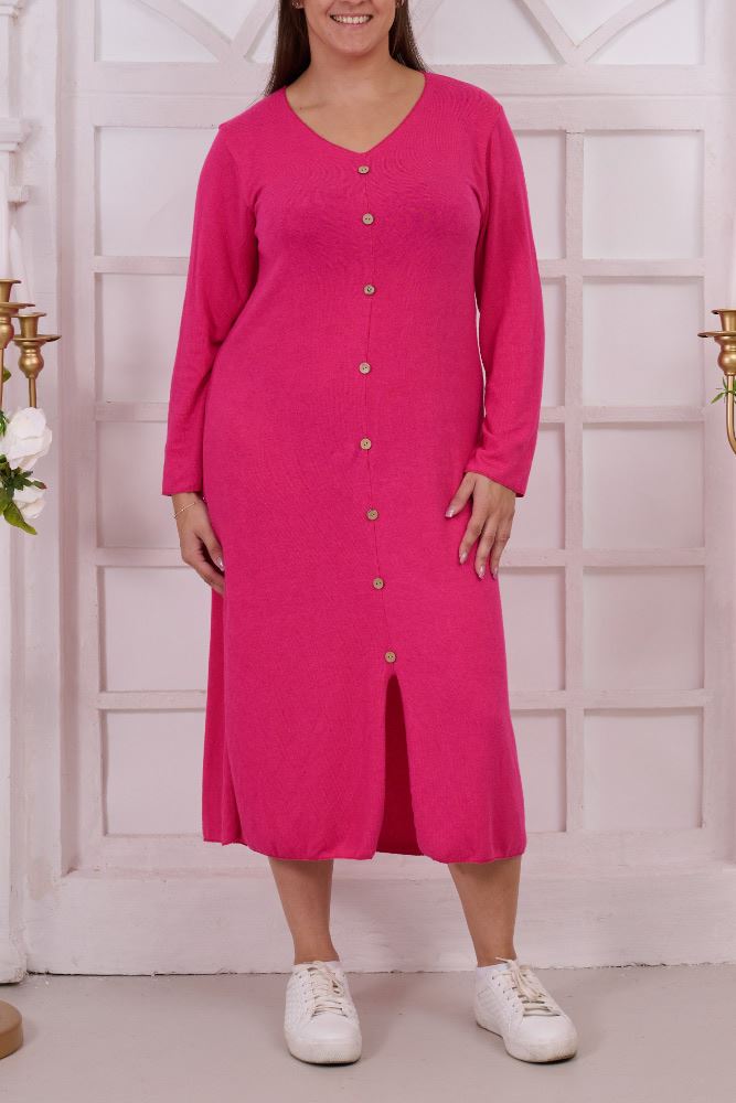 Plain Button Detail Viscose Dress