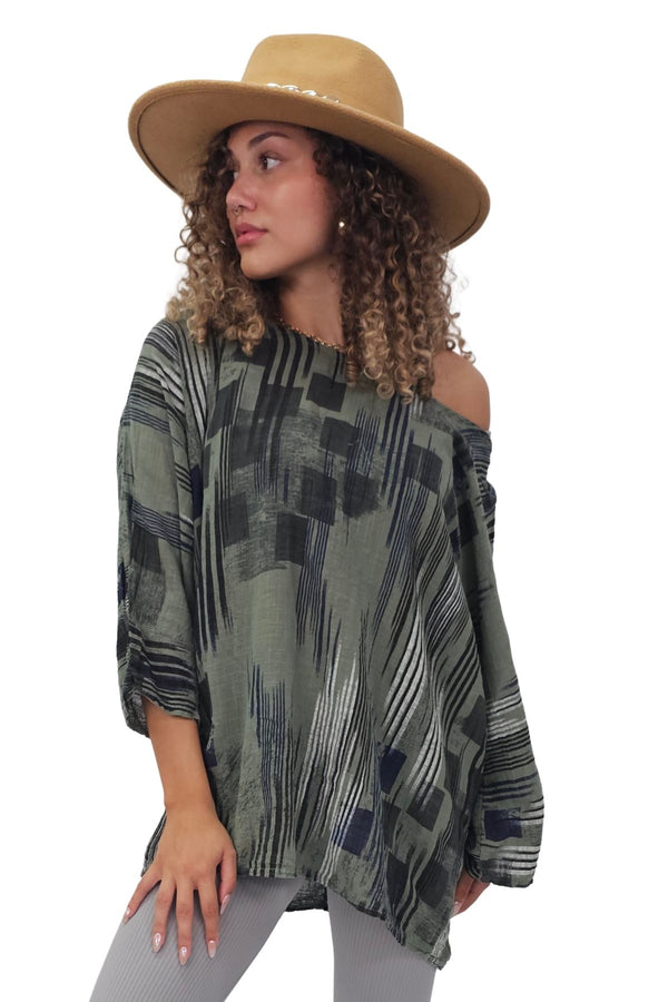 Abstract Print Necklace Oversized Top