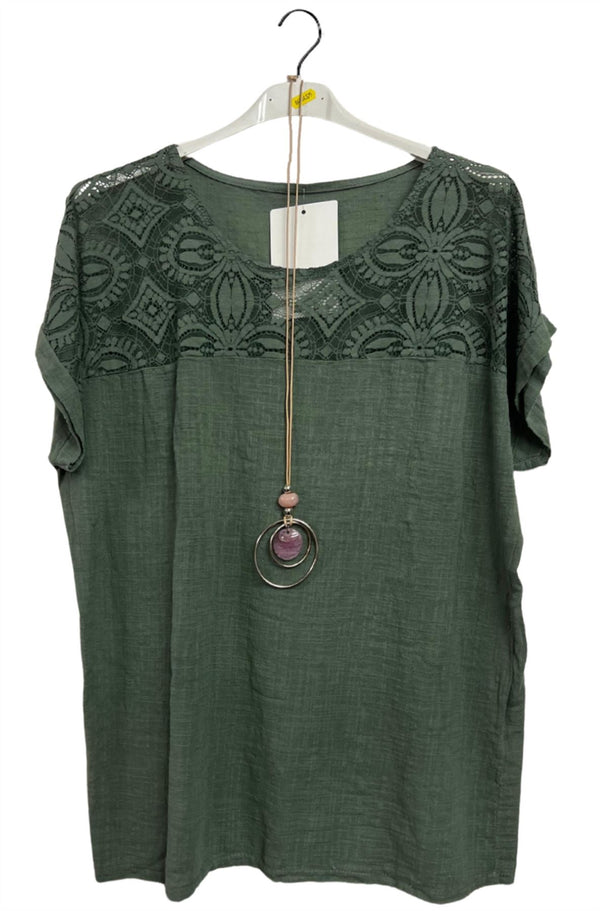 Plain Lace Detail Upper Front Cotton Top