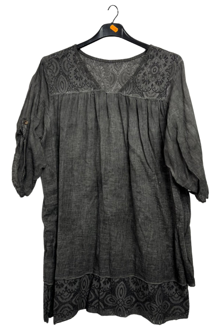 Floral Pattern Lace Detailing Layered Hem Cotton 