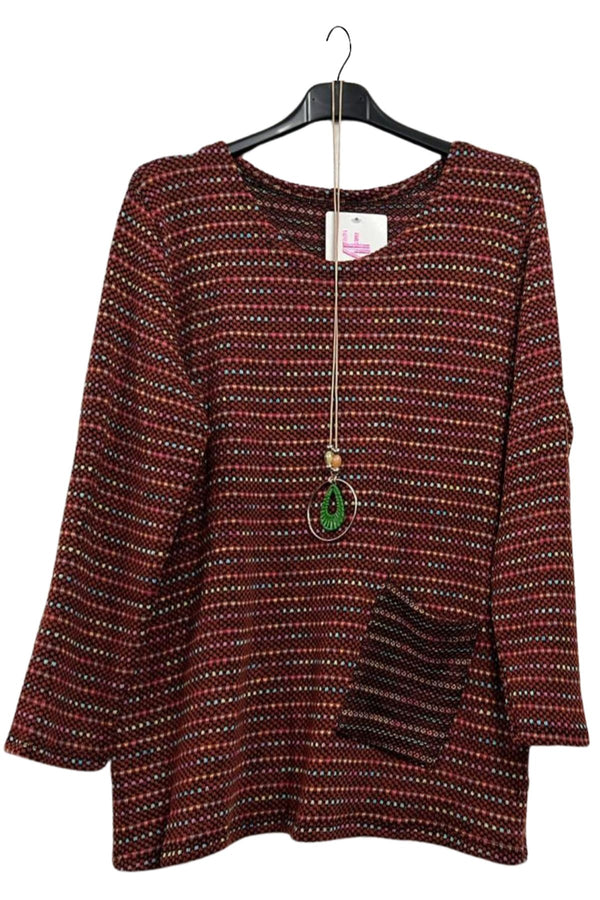 Multicoloured Dots Pattern Soft Knit Front Pocket Top
