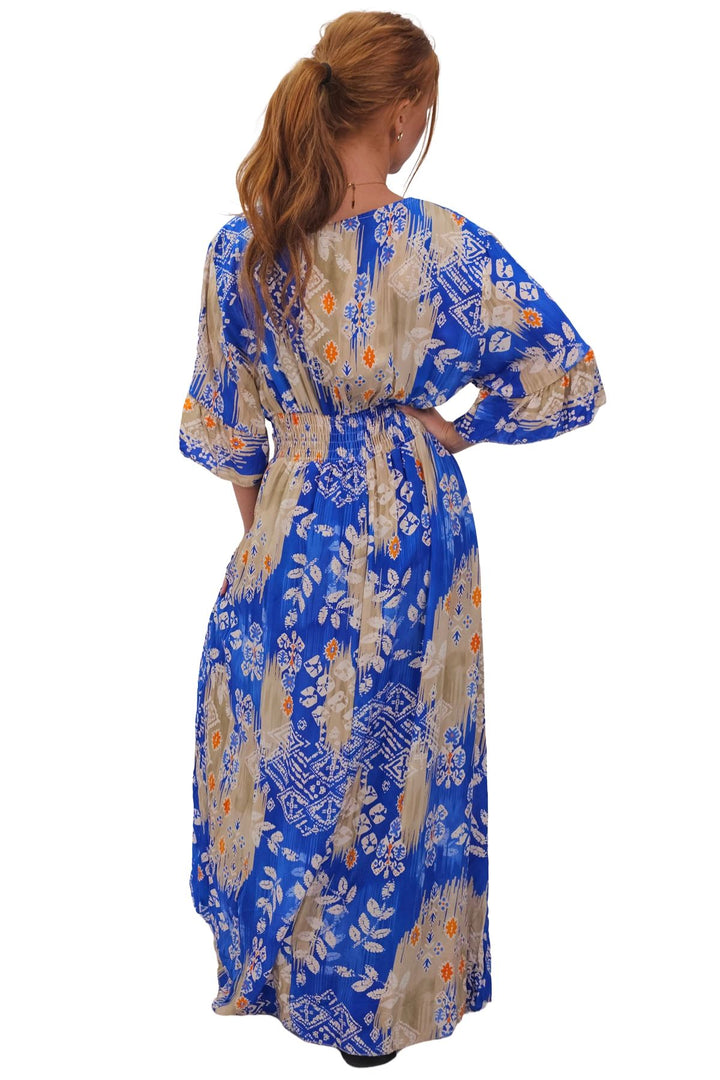Leaves Print Gathered Waist Dress