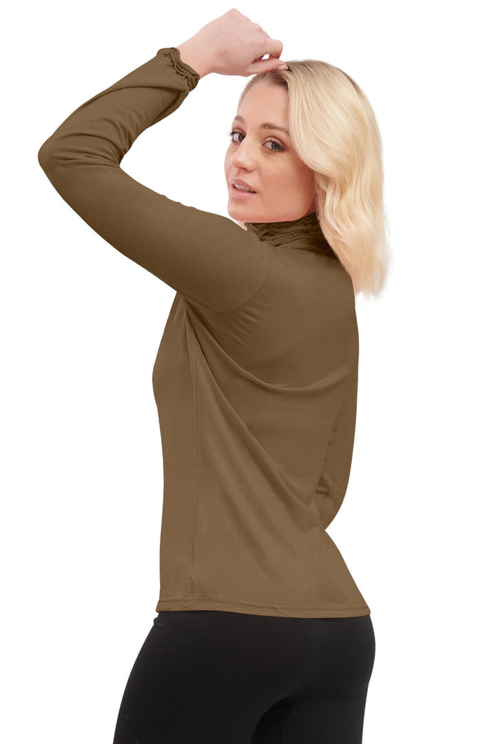 Special Price Plain Ruched Frill Roll Neck Tunic Viscose Top