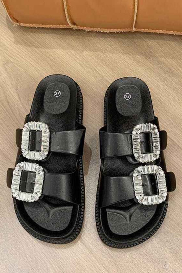 Double Buckle Crystal Embellished Slider