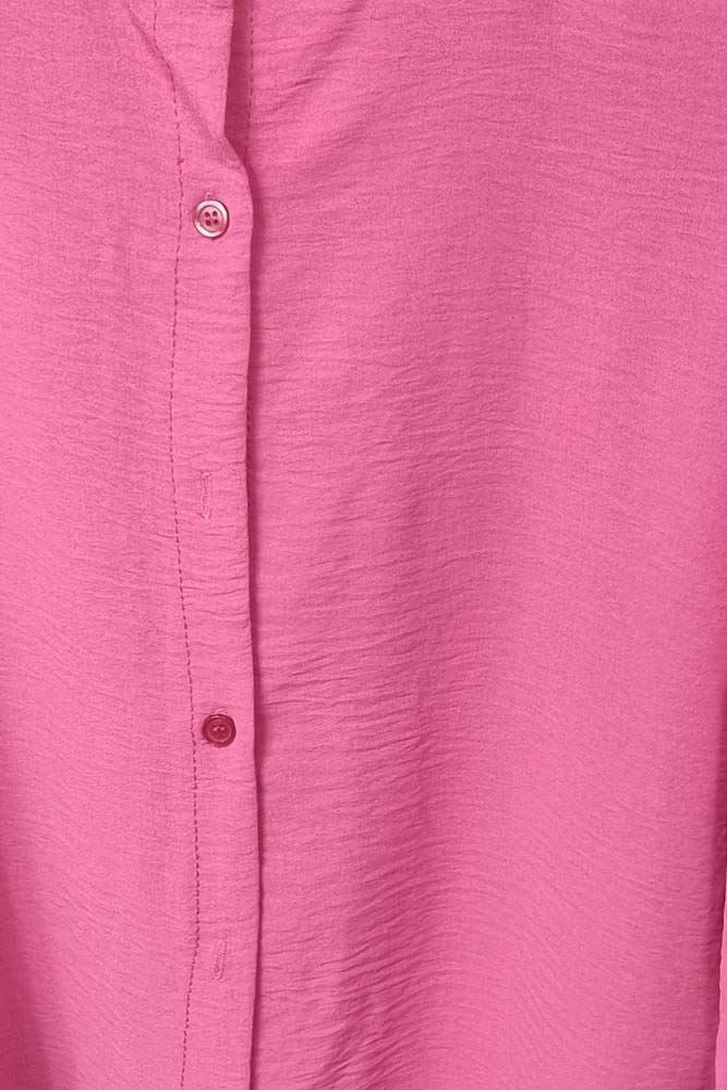 Plain Frill Trim Shirred Button Up Shirt