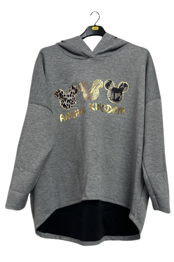 Mickey Mouse Print High Low Hem Hoodie
