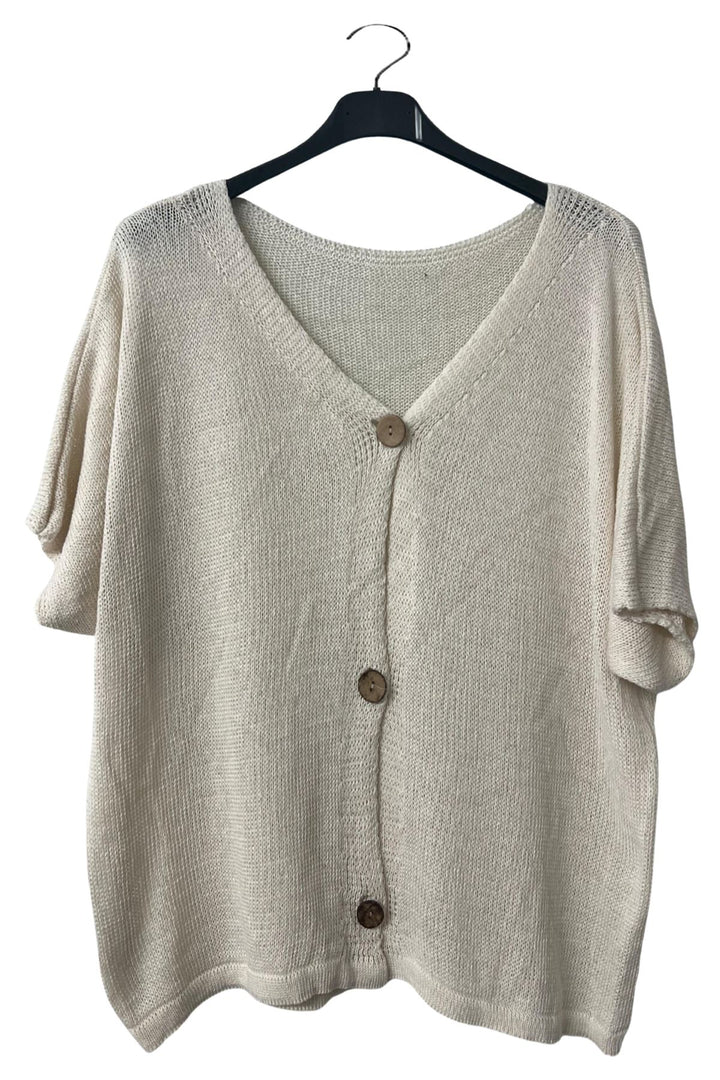 Plain Three-Button Closure Knit Cotton Top