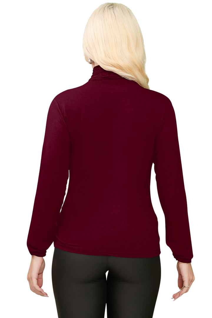 Special Price Plain Ruched Frill Roll Neck Tunic Viscose Top