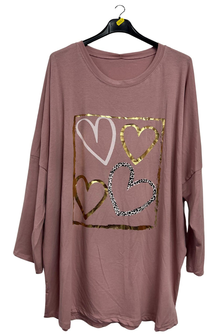Metallic Foil Hearts Oversized longline Top