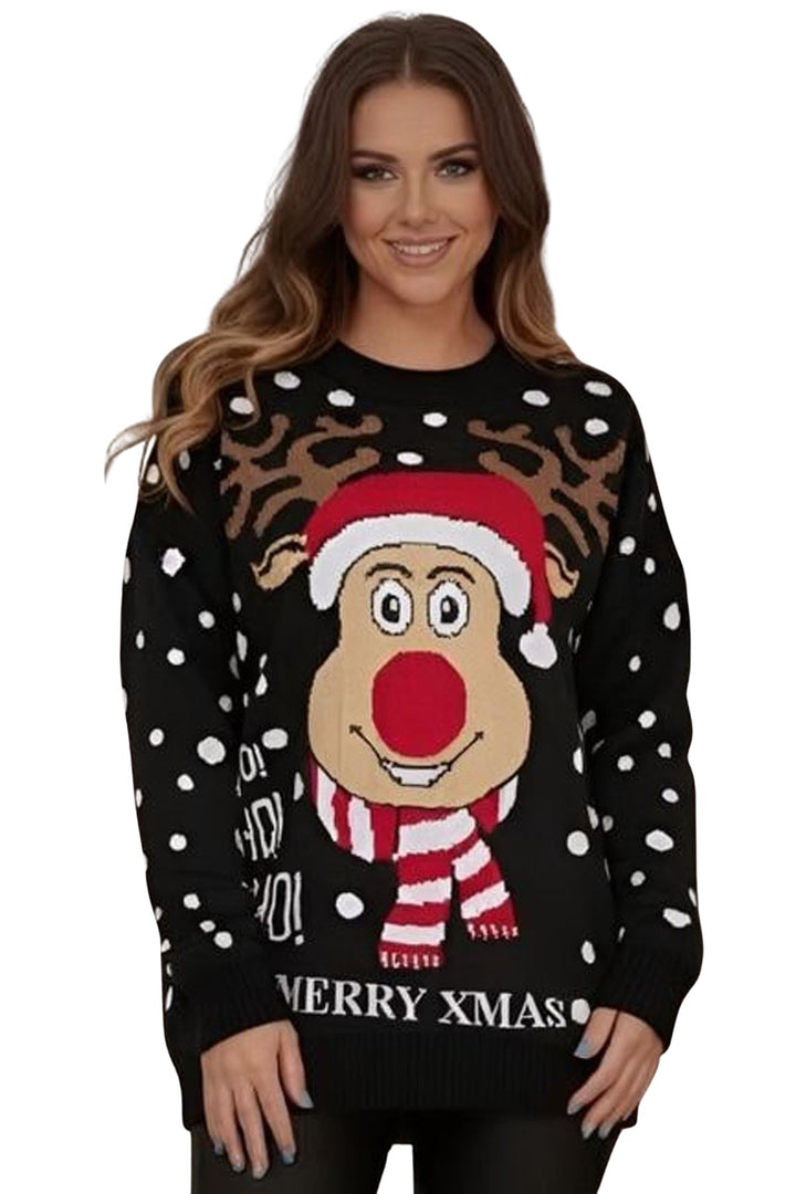black rudolf reindeer knit sweater
