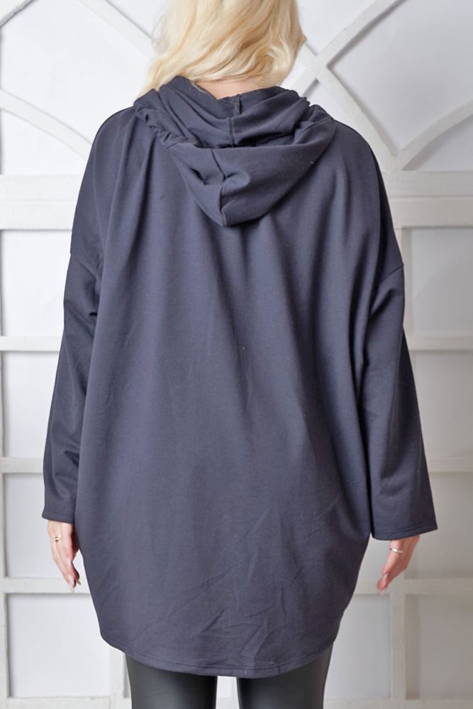 Brush Stroke Print Side Zip Drawstring Cotton Hoody