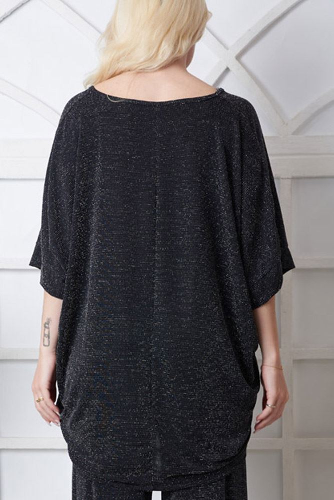 Plain Lurex Pattern Dipped Hem Top