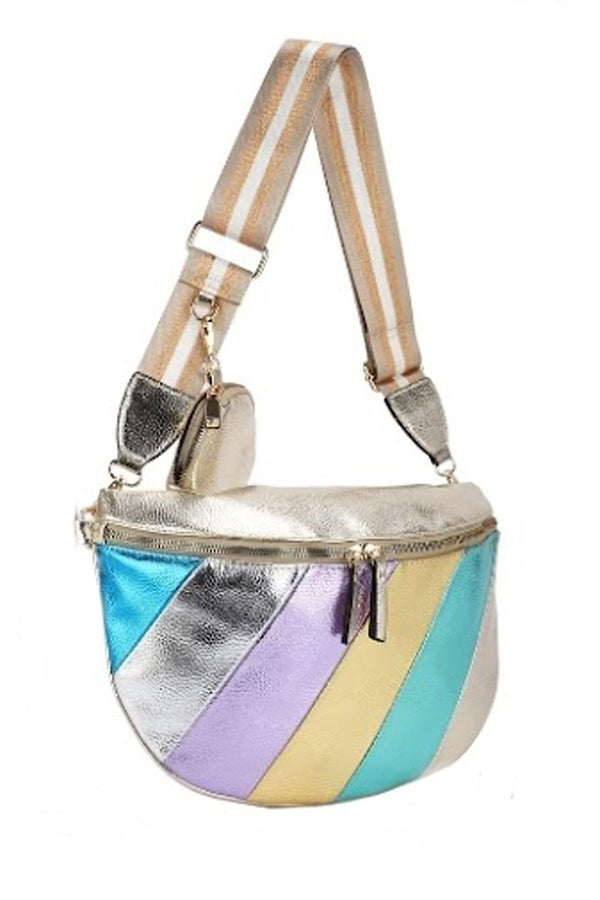 Multi Color Metallic Striped crossbody Bag