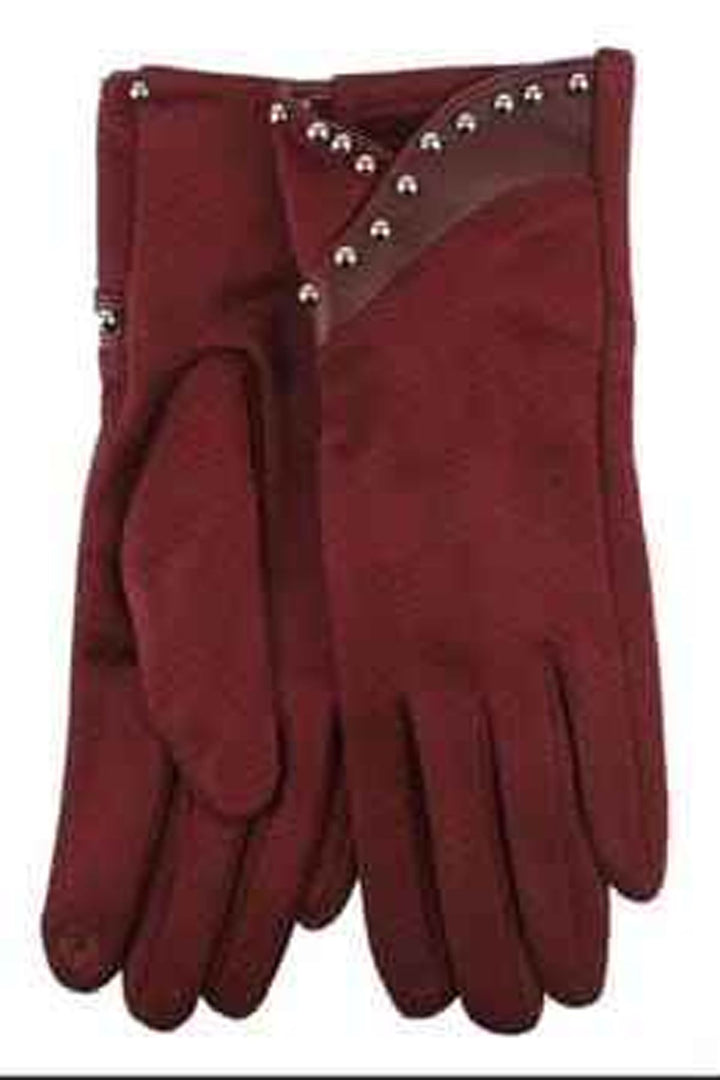 Studded Detail Faux Suede Gloves