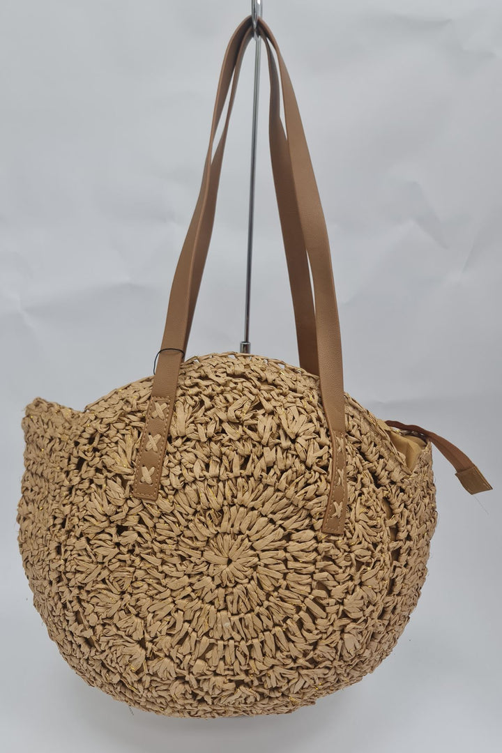 Round Straw Two Handle Shoulder Bag