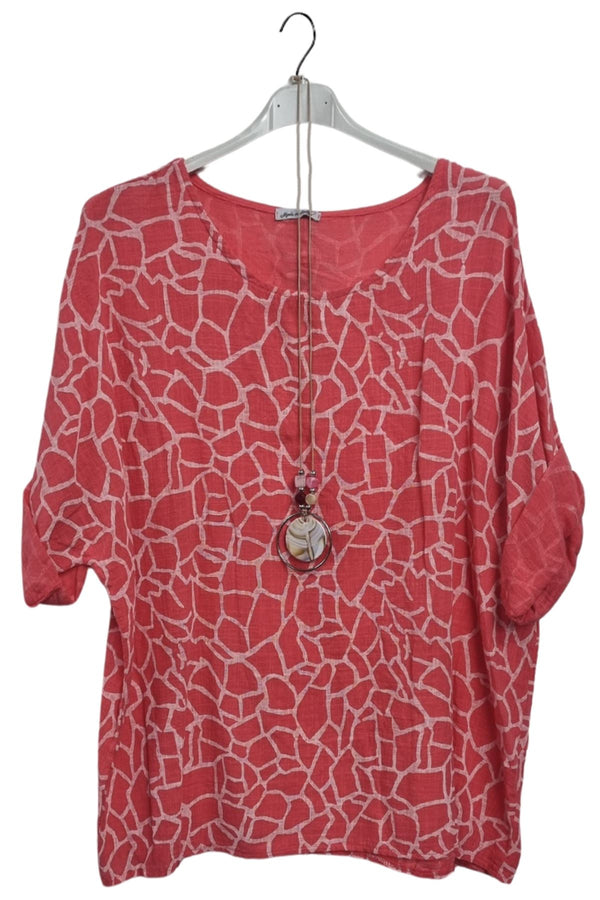 Giraffe Print Necklace Cotton Top