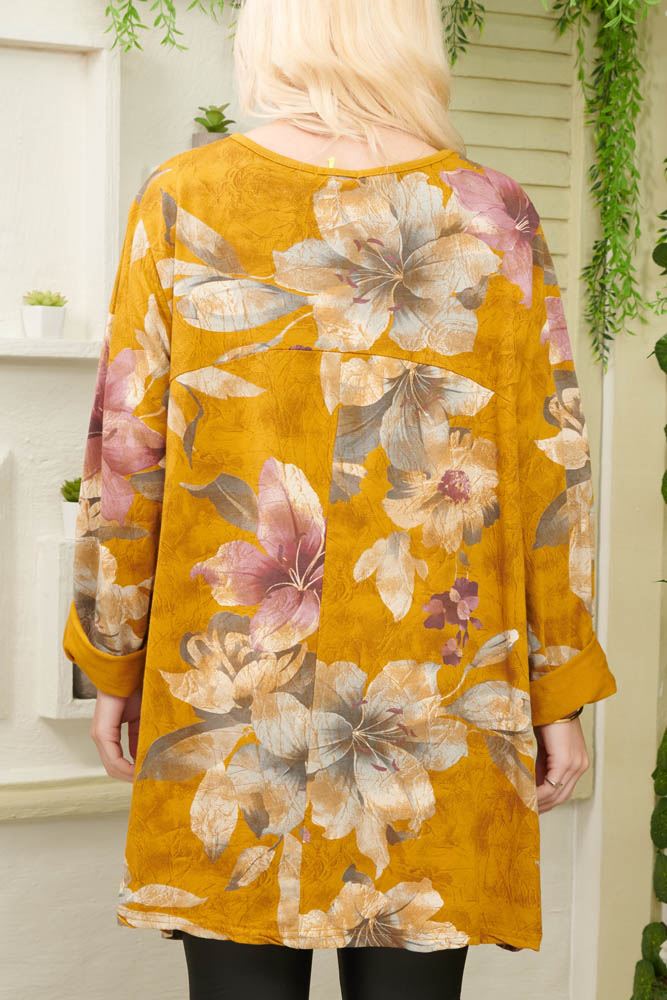 Lily Flower Print Pocket Cotton Top