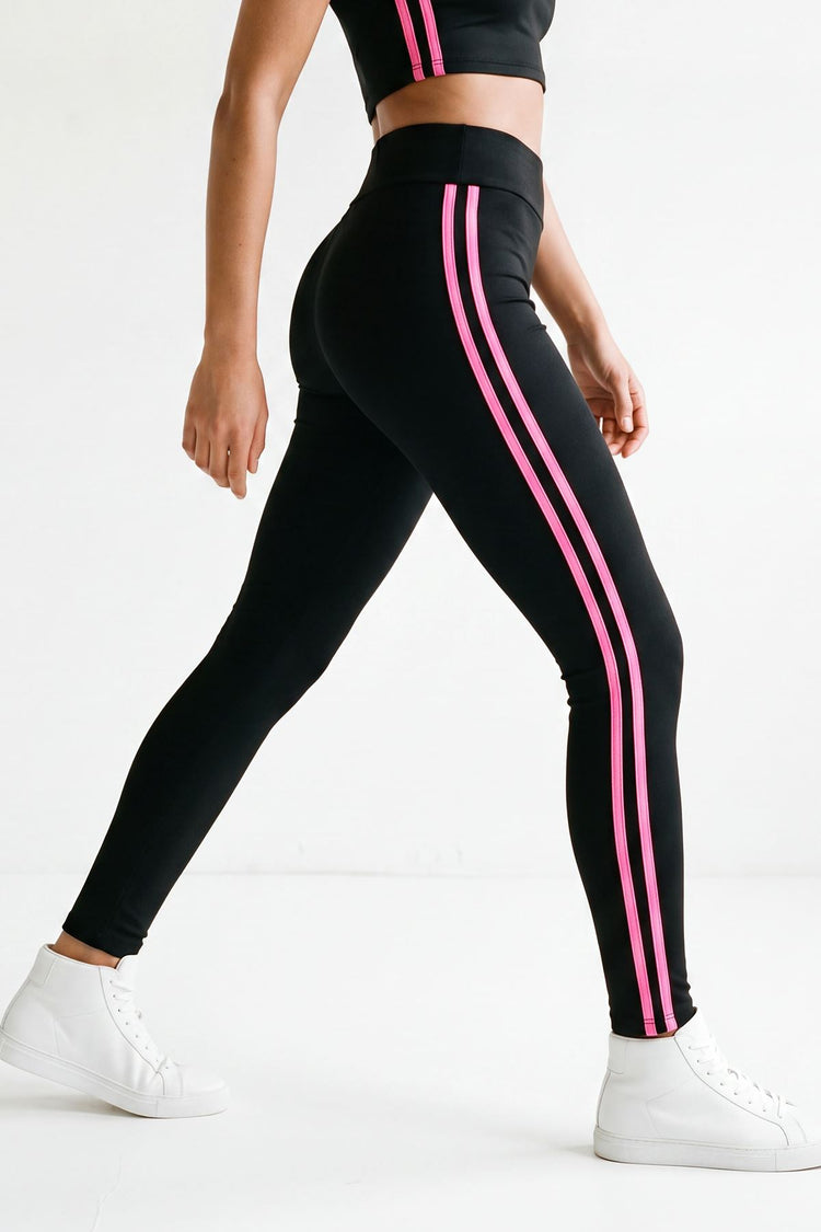 High waisted gym leggings with side stripes