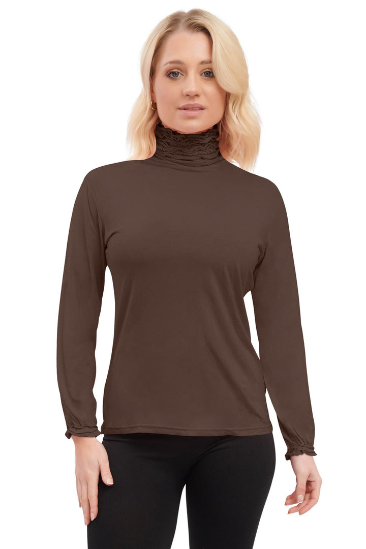 Special Price Plain Ruched Frill Roll Neck Tunic Viscose Top