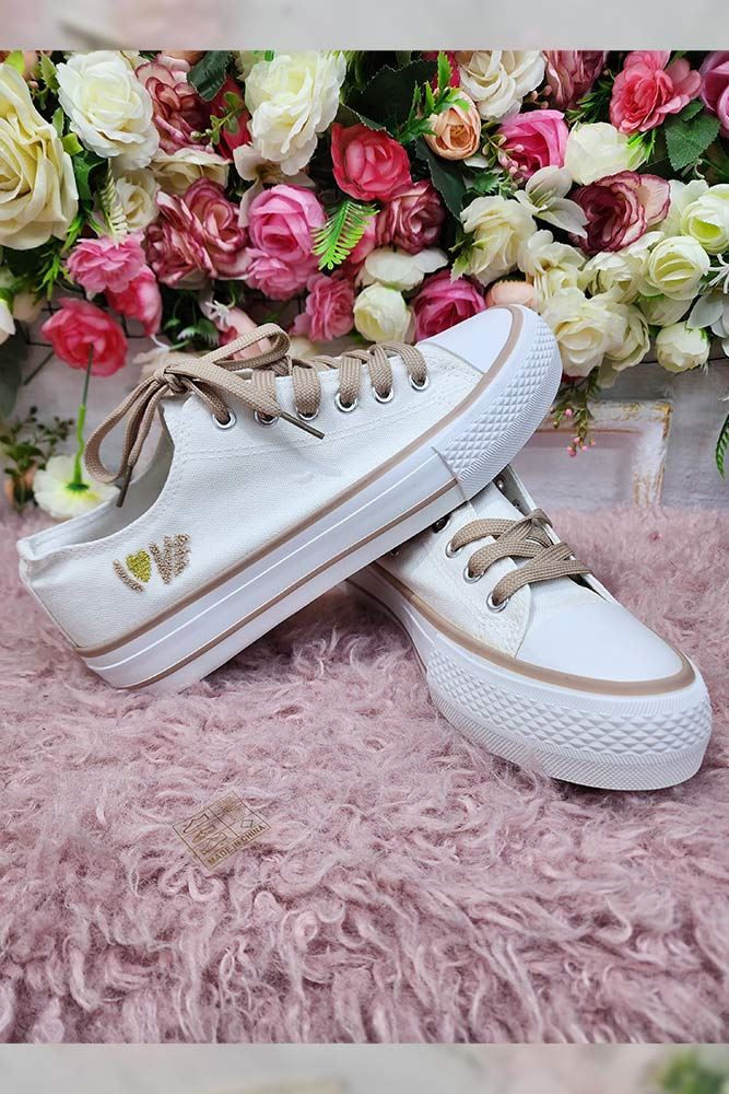 Embroidered Love Lace Up Canvas Sneakers