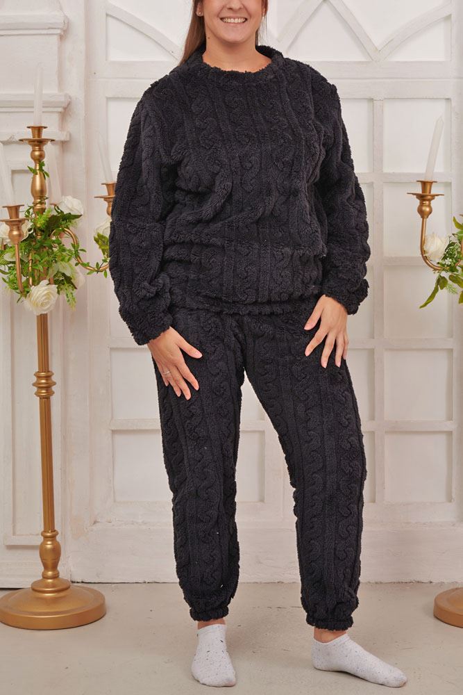 Cable Knit Pattern Faux Fur Co-Ord Loungewear
