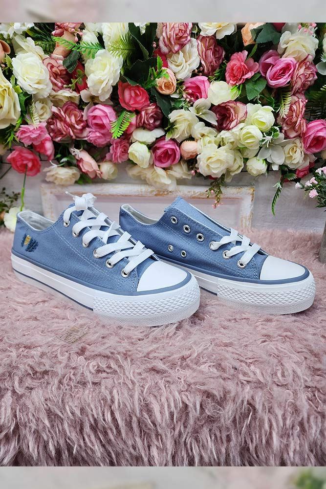 Embroidered Love Lace Up Canvas Sneakers