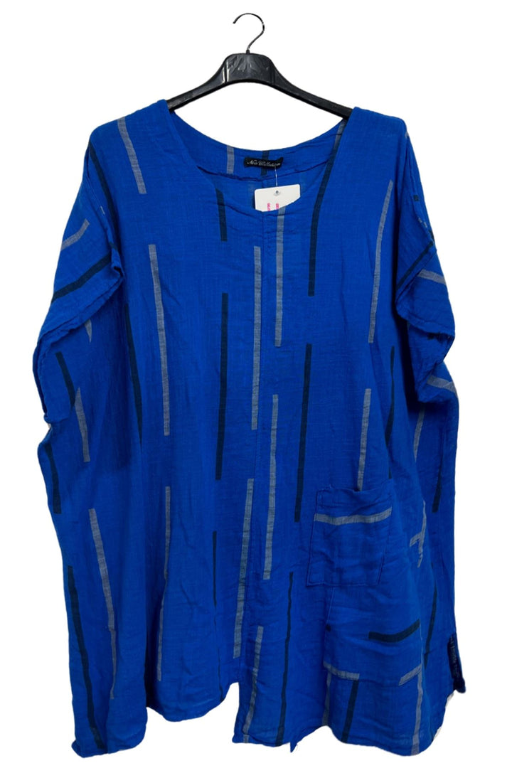Vertical Diagonal Print Asymmetric Hem Front Patch Pocket Cotton Top