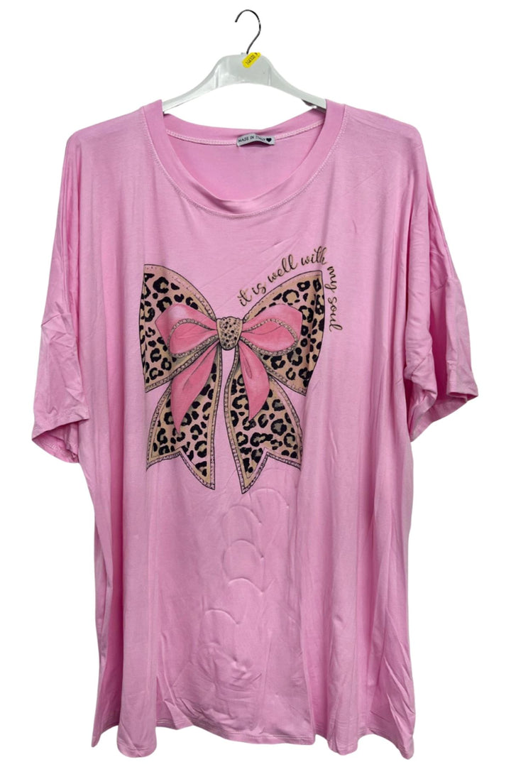 Leopard Bow Print Oversized Top