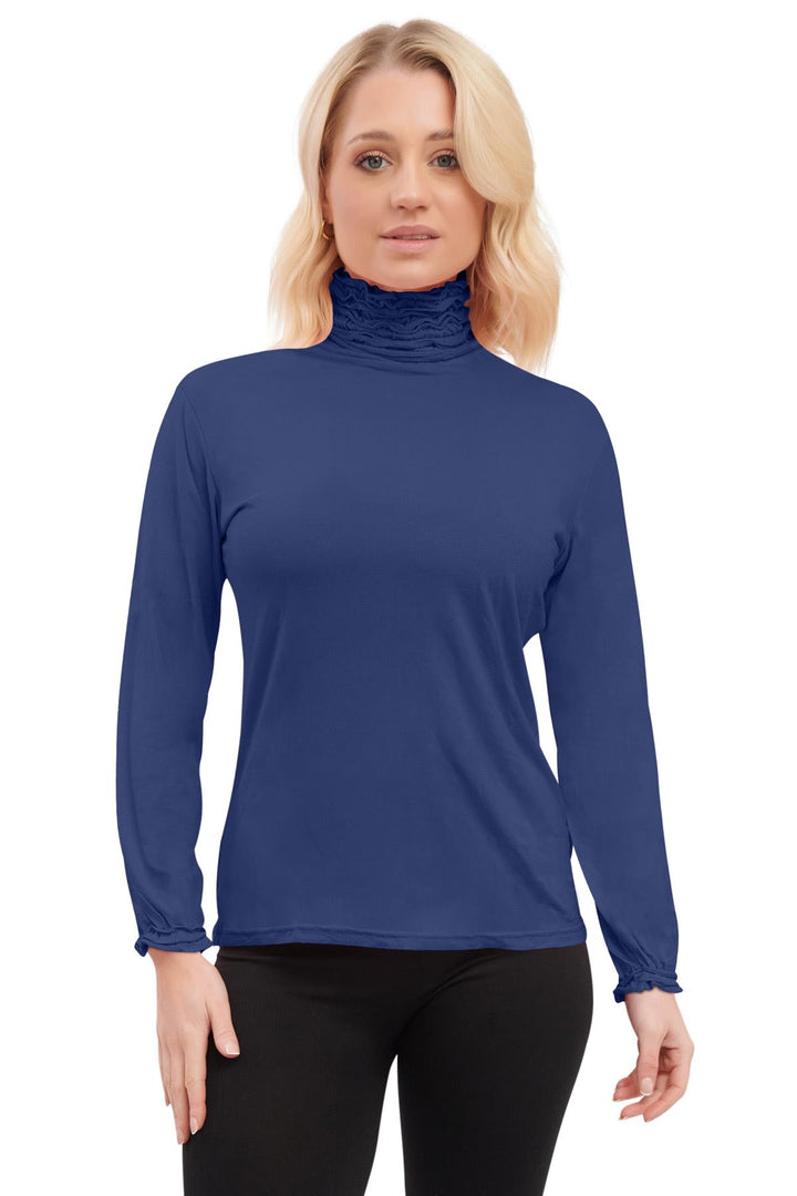 Special Price Plain Ruched Frill Roll Neck Tunic Viscose Top