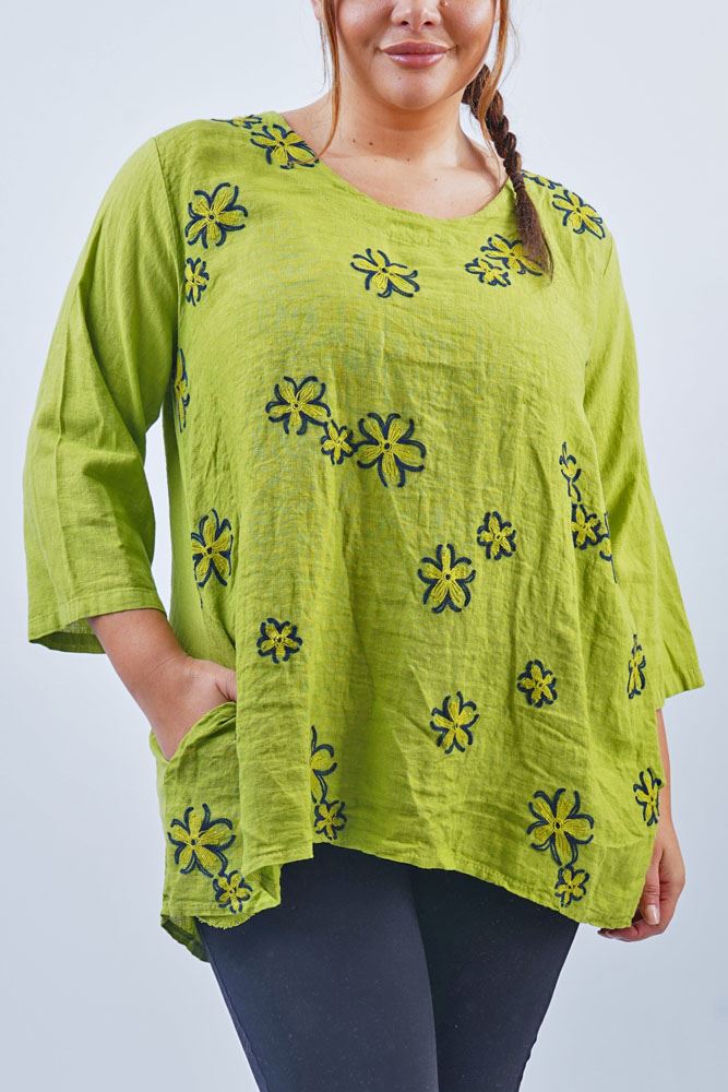 Floral Embroidery Pattern Pockets Top