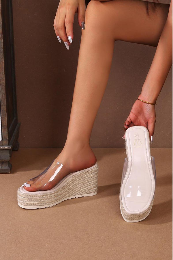 Clear Strap Espadrille Wedge Slider