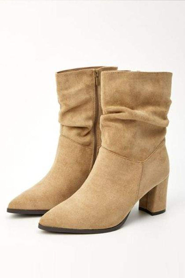Suede Mid Heel Side Zip Anckle Shoes