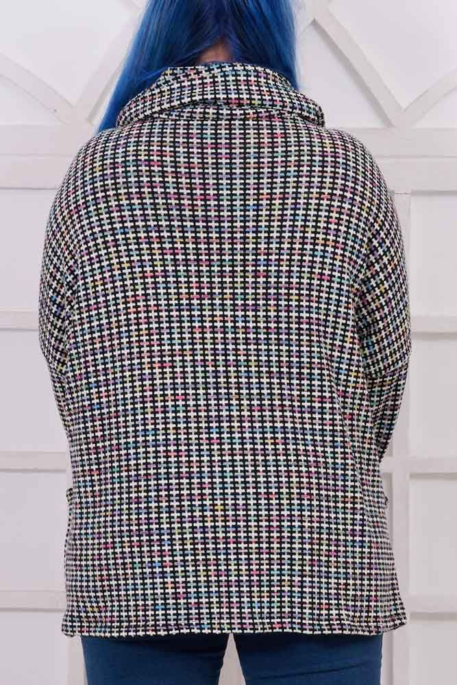 Multi Check Pattern Pocket Acrylic Jumper